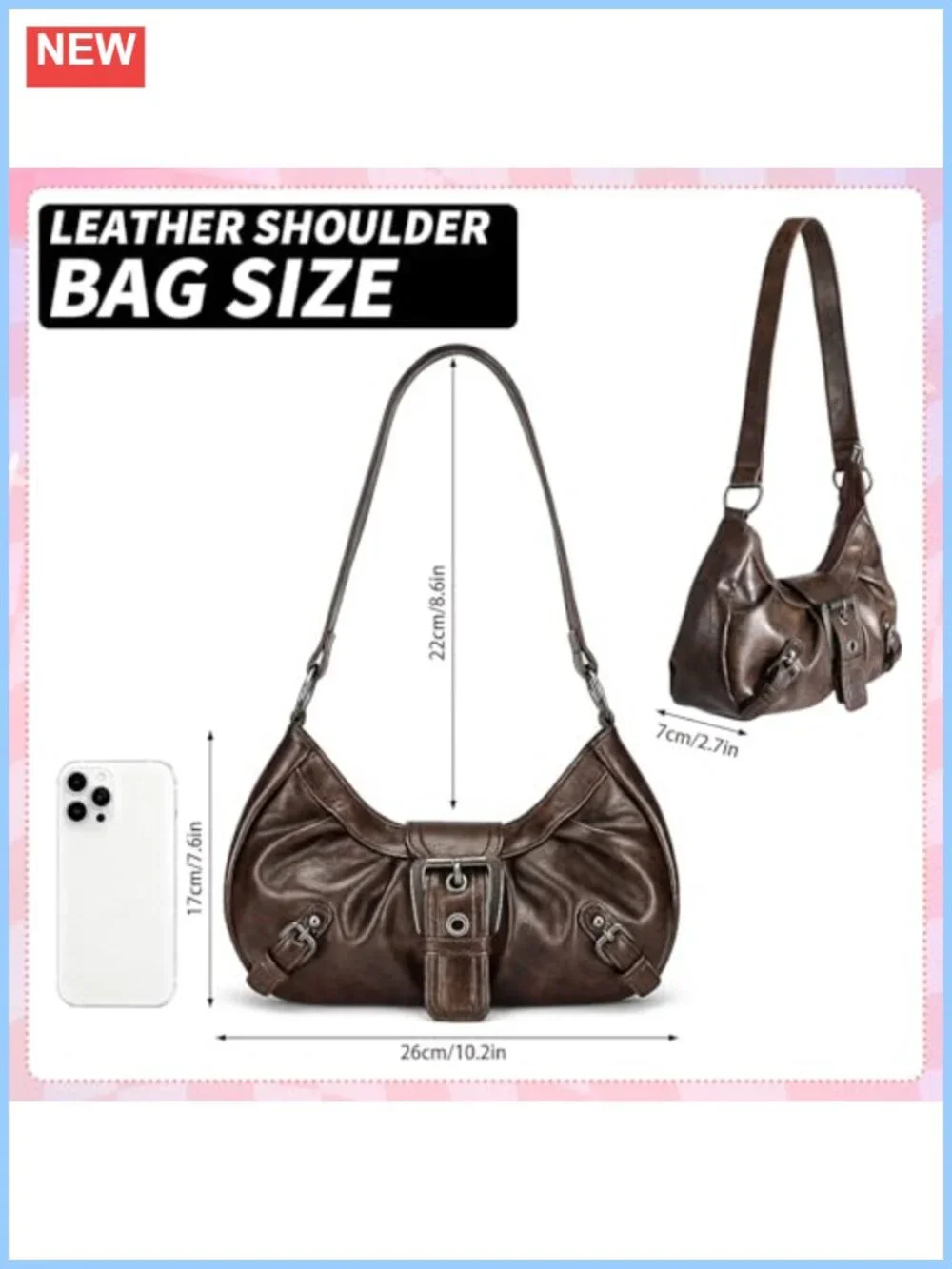 Y2K Faux Leather Hobo Shoulder Bag Sunglasses Set Trendy Purse